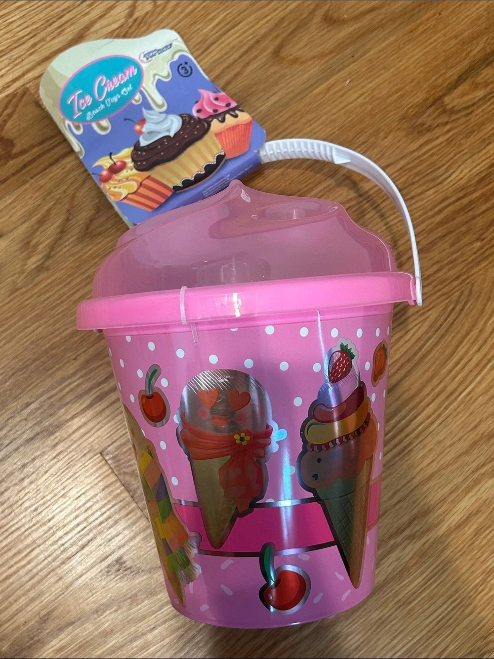New Pink Ice Cream Cone Kids Pail and play set with Lid summer girls bucket
